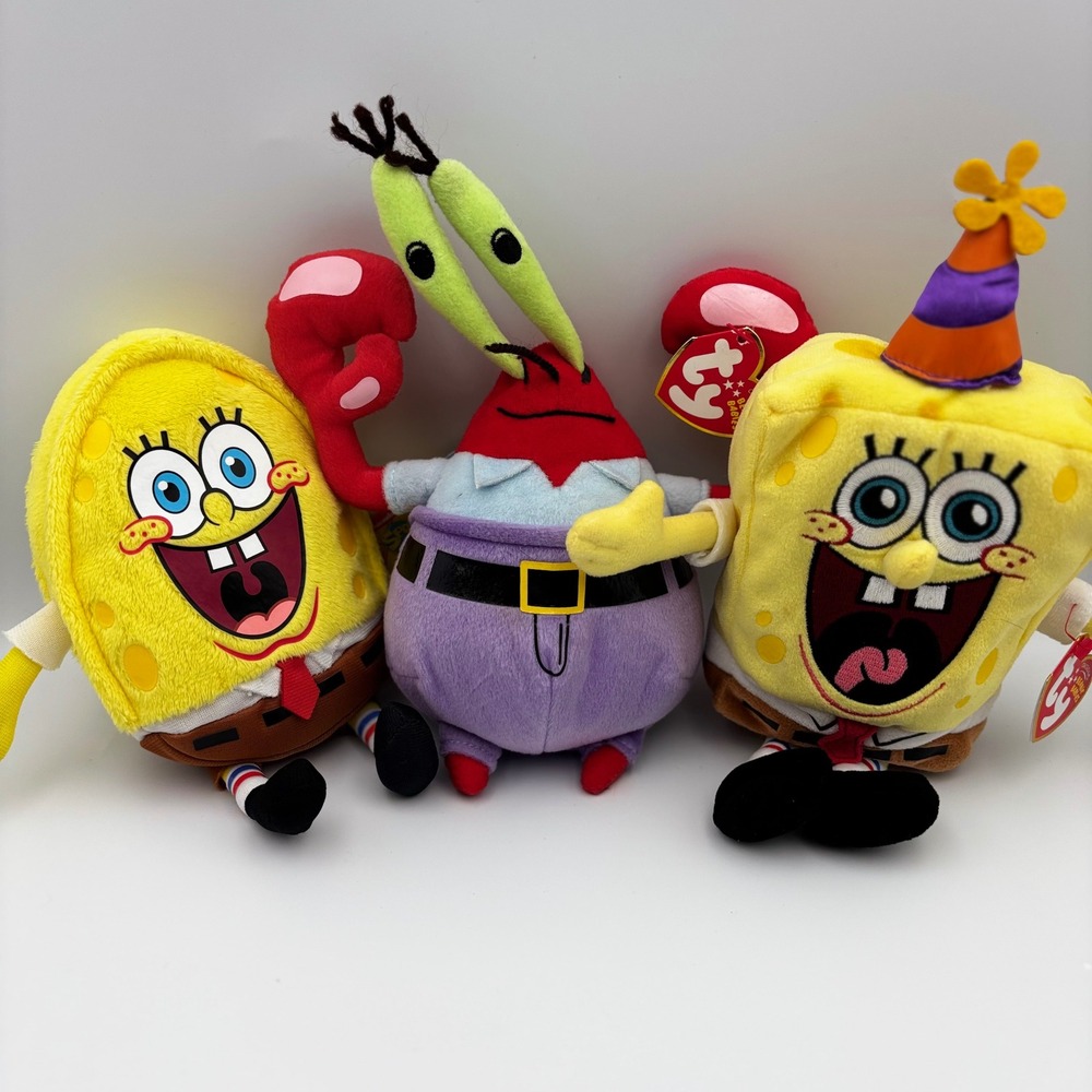 Ty Beanie Babies SpongeBob SquarePants Mr Krabs SpongeBunny Set of 3 NWT